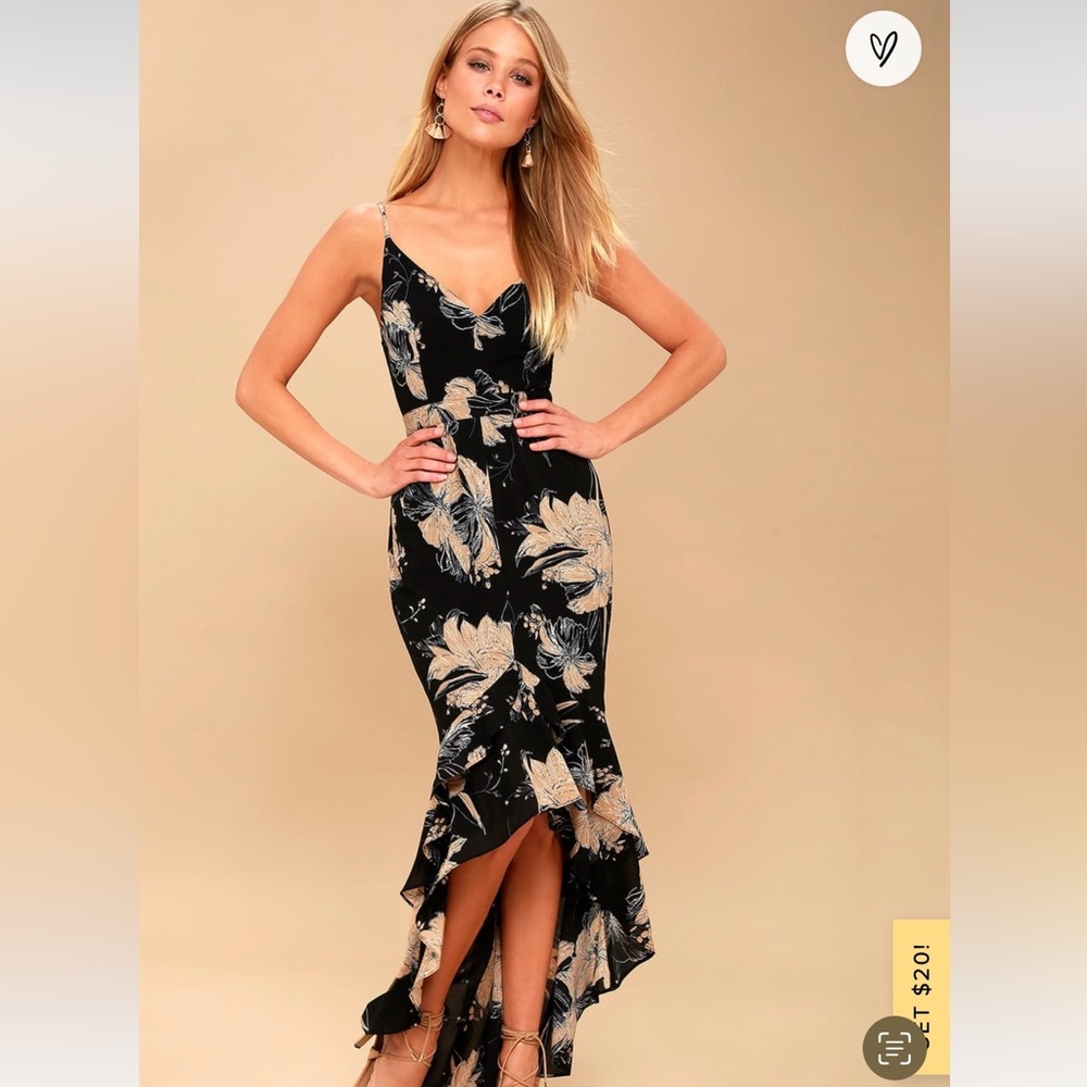 🆕 Black Floral Print High-Low Maxi Dress